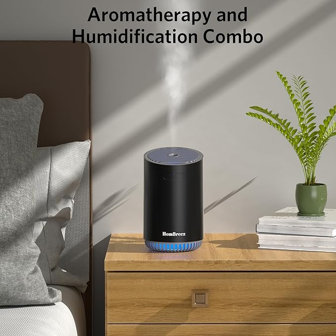 Portable Aromatherapy Diffuser 320ml, Rechargeable Essential Oil Diffuser with LED Light, Cool Mist Humidifier with 2 Mist Modes, Auto Shut-Off, Cordless Use for Home, Office, Bedroom - Black