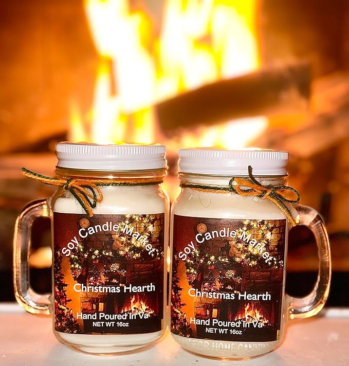 Soy Scented Candles | Handmade & Highly Aromatic Candles Burns Upto 85 Hours in Glass Jar - Perfect for Home Decor, Wedding, Birthday, Dinner (Christmas Hearth, 16 oz)