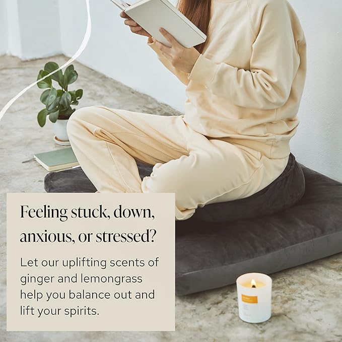 Mindful Modern Natural Awaken Candle | Ginger & Lemongrass Scented | Aromatherapy for Stress Relief, Meditation, Yoga, Chakra Healing, & Prayer | Elegant Home Fragrance | Soy Wax | 8oz Glass Jar