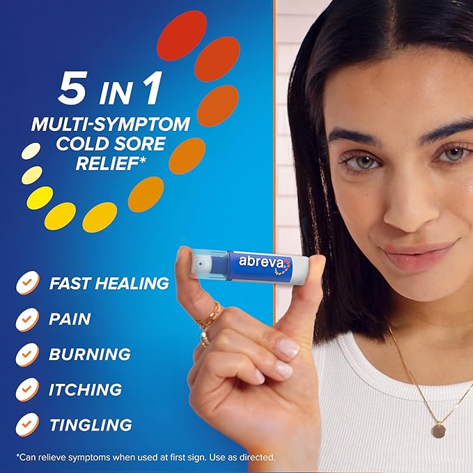 Abreva Docosanol 10% Cream Cold Sore Treatment, Fever Blister and Cold Sore Cream - 0.07 Oz Pump Bottle x 3