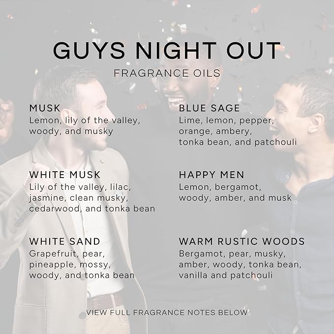 Eternal Essence Oils Guy's Night Out Set of 6 Premium Fragrance Oils - Includes Including Happy Men, Blue Sage, White Sand, Warm Rustic Woods, Musk, and White Musk Scented Oils - 10ML