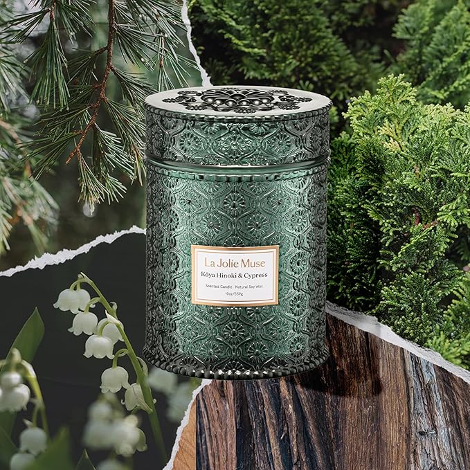 LA JOLIE MUSE Christmas Candle | Kōya Hinoki & Cypress | Pine, Hinoki & Cedarwood | 19 oz Wooden Wick Soy Candle | 90-Hour Burn | Cozy Winter & Christmas Gift