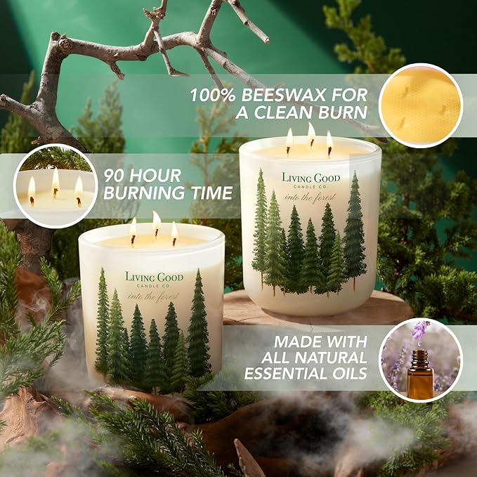 Into The Forest – Pine & Eucalyptus Essential Oils – Pure Beeswax Candle – Fresh, Calming Aromatherapy for Stress & Anxiety Relief – 90+ Hour Burn – Inspired by The Pacific Northwest - 15 Oz