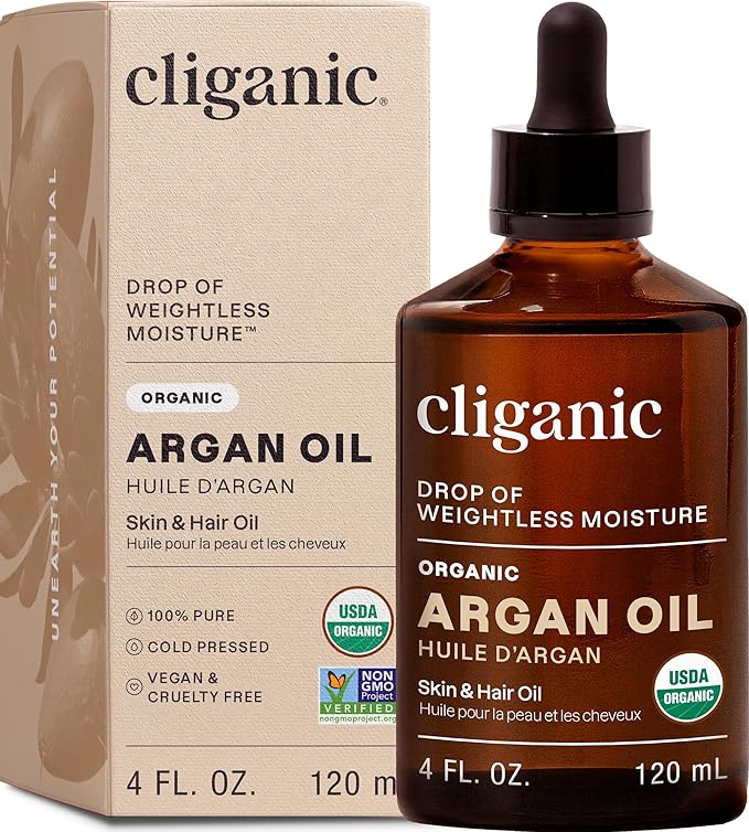 Cliganic Organic Argan Oil, 100% Pure | for Hair, Face & Skin | Natural Cold Pressed Carrier Oil, Imported from Morocco