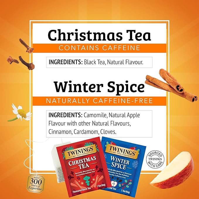 Twinings Holiday Variety Pack Tea Bags, Christmas Tea and Winter Spice, 20 Count (Pack of 4), Enjoy Hot or Iced