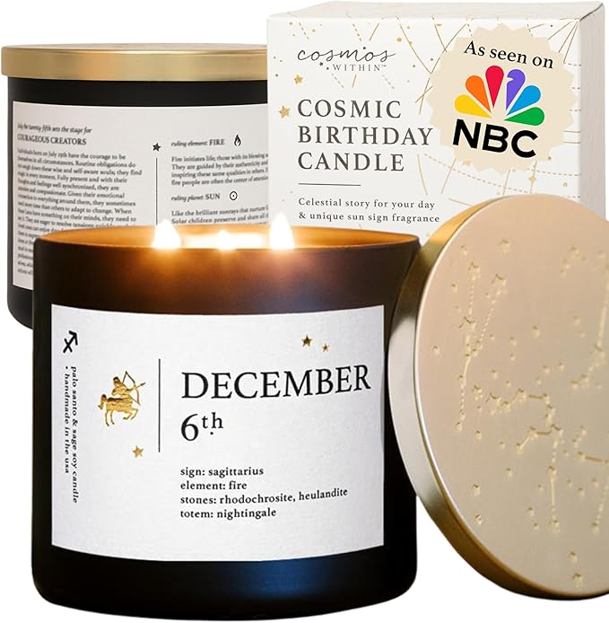 December 6th Personalized Zodiac Candle | Inspirational Astrology Reading and Daily Affirmation for Your Birthdate | Handmade Sagittarius Candles | Astrology Birthday Gifts for Women