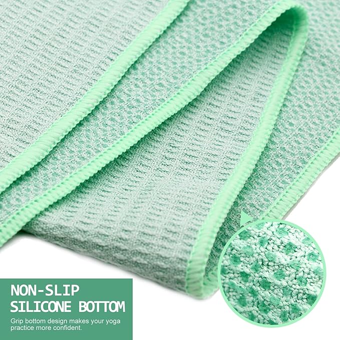 Eunzel 2 Pack Hot Yoga Towel, Non-Slip Yoga Mat Towel with Grip Dots Stickyfiber Sweat Absorbent Towel for Hot Yoga, Pilates and Workout 72" x 24", Green
