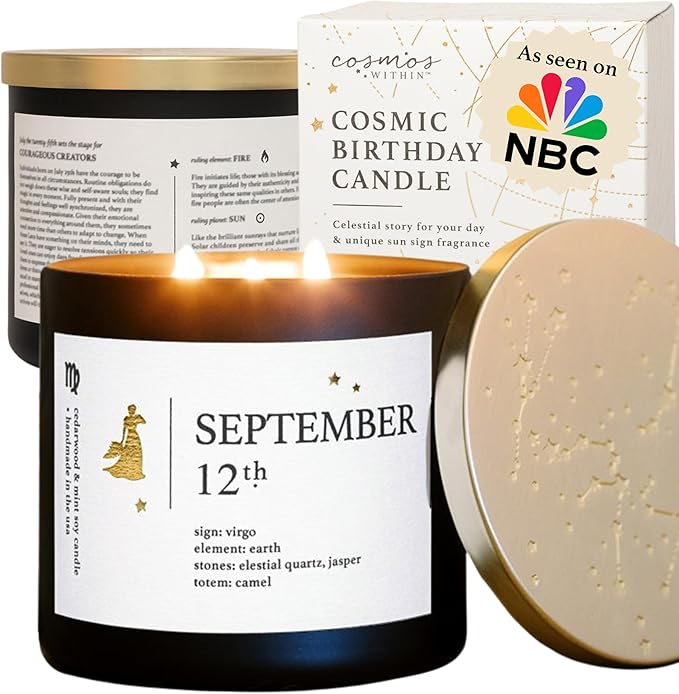 September 12th Personalized Zodiac Candle | Inspirational Astrology Reading and Daily Affirmation for Your Birthdate | Handmade Virgo Candles | Astrology Birthday Gifts for Women