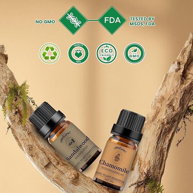 yethious Chamomile Sandalwood Essential Oil 100% Pure Organic Chamomile Essential Oil Set for Diffuser Aromatherapy Candle - 2 Pack 10ML