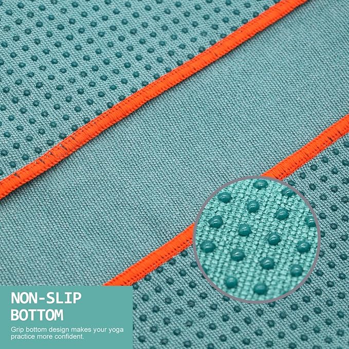Eunzel Hot Yoga Towel - Microfiber Non Slip Yoga Mat Towel with Grip Dot Sweat Absorbent Towel for Hot Yoga, Pilates and Fitness 72" x 24", Dark Cyan/Orange