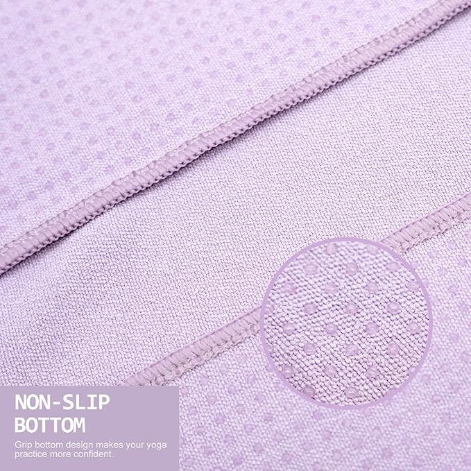 Eunzel Yoga Towel,Hot Yoga Mat Towel with Grip Dots Sweat Absorbent Non-Slip for Hot Yoga, Pilates and Workout 24" x72", Taro Purple
