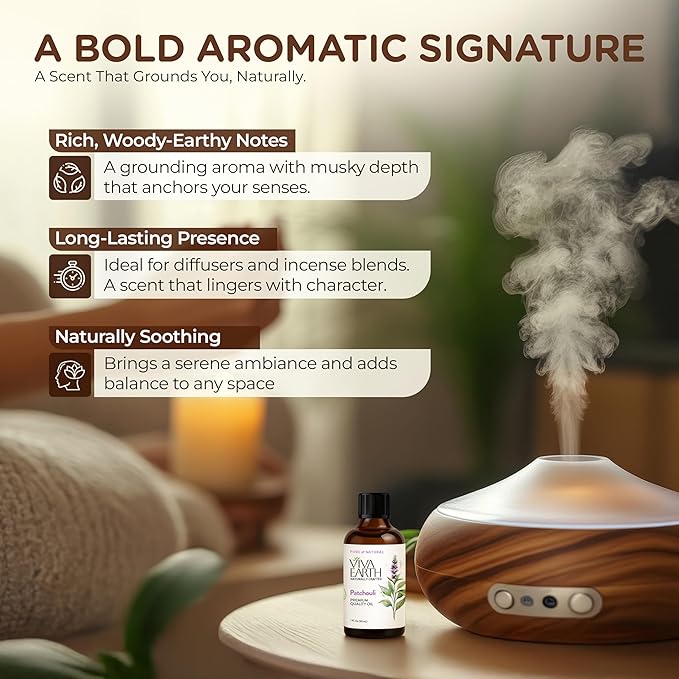 Patchouli Essential Oil – Premium Quality Oil, Earthy and Sweet Spicy Aroma for Diffusers, Massage, Yoga, DIY Aromatic Blends, Soap & Candle Making – with Dropper, 1 Fl Oz