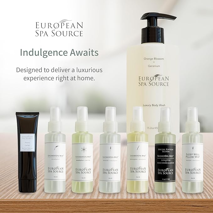 European Spa Source Sleep Well Eucalyptus + Lavender Pillow Mist Spray for Aromatherapy, at Home Spa Experience, Tension Relief, Sleep Support, and Relaxation, 4 fl oz.