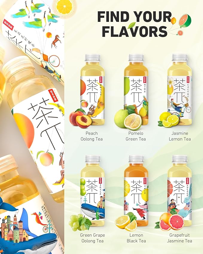 Tea PI Iced Tea –Jasmine Green Tea, Lemon Sweet Iced Fruit Tea Bottles, Real Juice, -16.9 fl oz, 500mL, 15 Pack