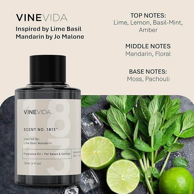 VINEVIDA [10mL] Lime Basil Mandarin Fragrance Oil for Candle Making - Natural Candle Oil Scents - Soap Making Essential Oil - Made in USA