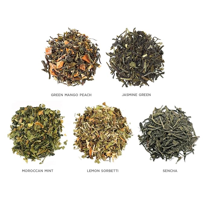 Tea Forte Green Tea Assortment Single Steeps Loose Leaf Premium Tea Gift Set Sampler, 15 Count 3 of Each Assorted Blends, Pre-Portioned Single Serve Pouches, Steeps 12 oz
