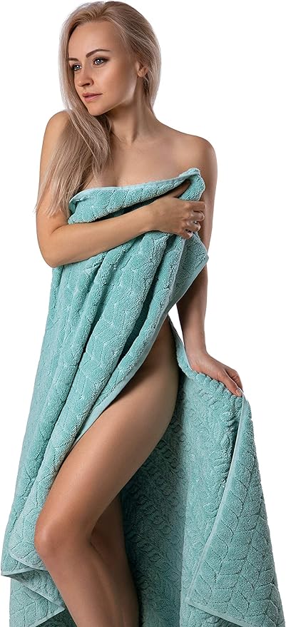 BAGNO MILANO Turkish Bath Towels, Soft Plush Jacquard Luxury Bath Towels, Quick Dry Towel Set (Aqua Green, 2 pcs Bath Towel Set)