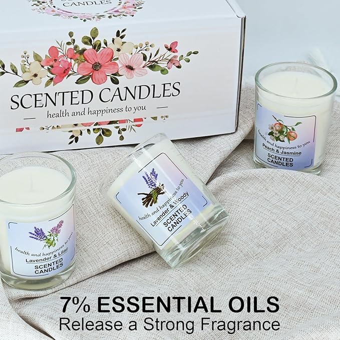 3-Pack Aromatherapy Soy Wax Candles Gift Set, Romantic Home Fragrance, Relaxing Essential Oil Scented Candles for Home, Spa, Yoga, Gifts for Women & Men(3-Pack-Style 1)