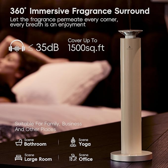 Waterless Scent Diffuser Starter Kit - Alloy Atomization System, Smart Rechargeable Hotel Scent Diffuser, 1500 Sq Ft Coverage, Including 120ml Essential Oil, for Home, Large Room, Spa, Cream