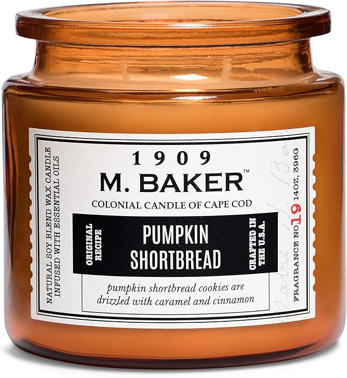 Colonial Candle Pumpkin Shortbread Scented Jar Candle | 2-Wick Natural Soy Blend Wax Candle for Home | Relaxing Aromatherapy Candle Infused with Essential Oils | M. Baker Apothecary Glass Jar Candle