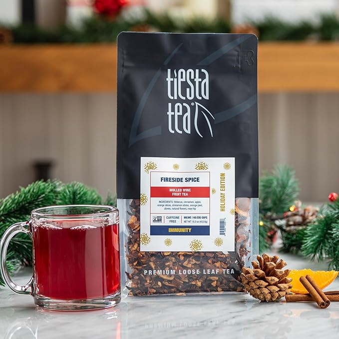 Tiesta Tea - Fireside Spice, Mulled Wine Herbal tea, Premium Loose Leaf Tea Blend, Non Caffeinated Holiday Teas, Make Hot or Iced & Brews Up to 200 Cups - 16 Ounce Resealable Bulk Pouch