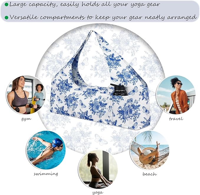 jswuffx Large Yoga Mat Bag Yoga Bags and Carriers Fits All You Stuff Yoga Tote Bag with Yoga Mat Strap, Elastic Pockets and Zipper Pockets
