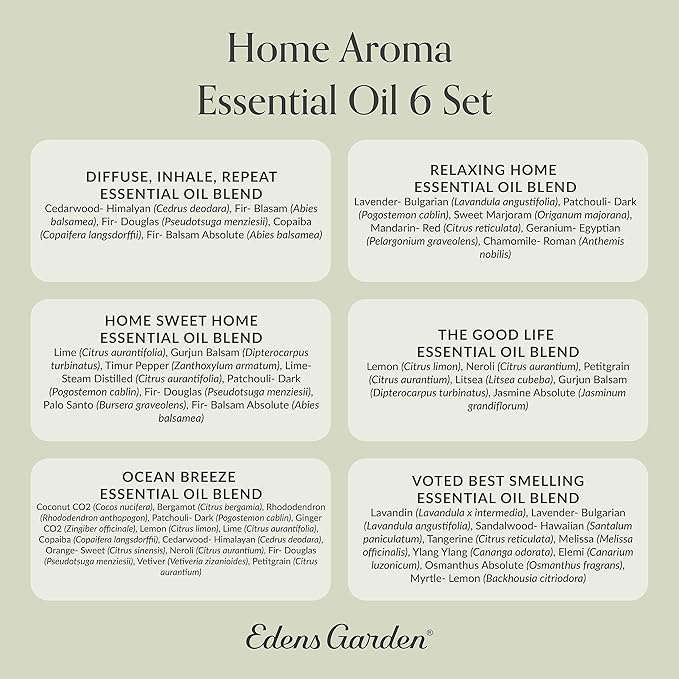 Edens Garden Essential Oils Home Aroma 6 Set – 100% Pure Therapeutic Grade, Natural & Fragrance Oil Free Aromatherapy Scents - Oil for Candle Making, Diffusers & Home Relaxation, 10 ml/ 6 Pack
