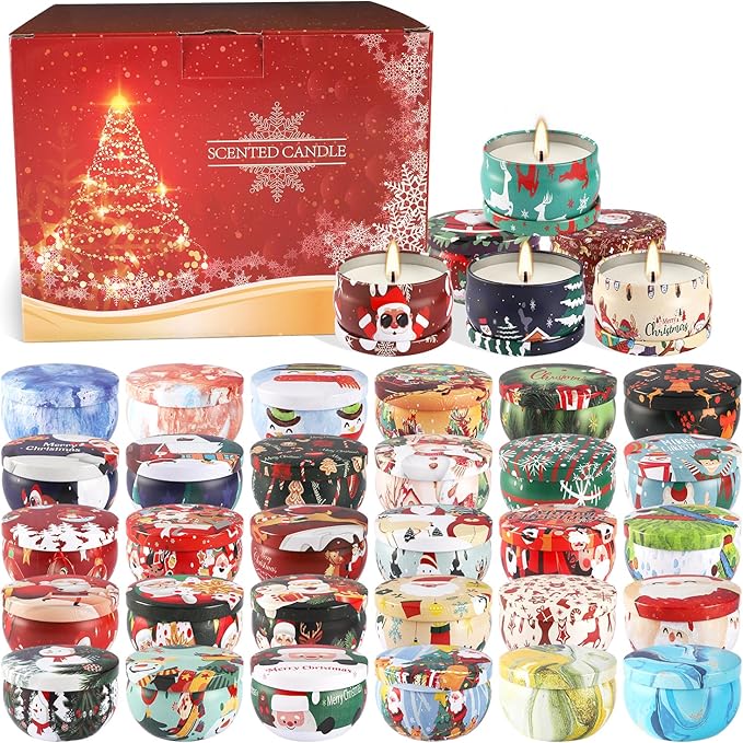 36 Pack Christmas Scented Candles Gift Set 2.5oz Strong Fragrance jar Candles Natural Soy Wax Candles Portable Travel Tin Jar Candles Gifts for Home Scented Decoration Birthday Valentine'sDay