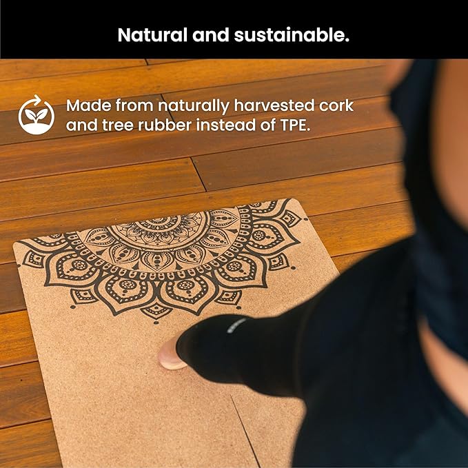 Luxury Cork Yoga Mat - Non Slip, Extra Thick Grip. Thicker, Longer, and Wider for More Comfort and Support. Tough Enough For Hot Yoga. Natural, Non Toxic, and Eco Friendly. Optional Alignment Lines.
