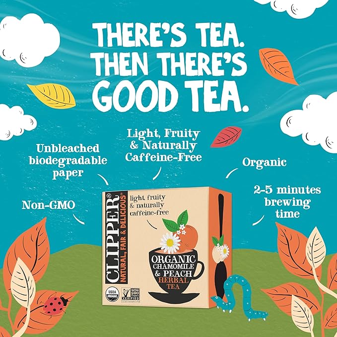 Clipper Tea Chamomile & Peach Teabags – USDA Organic, Great Hot or Iced – Natural, Fair & Delicious Fruity Chamomile & Peach Infusion – 200 Tea Bags