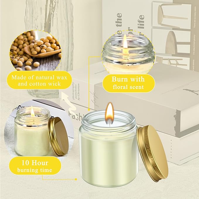 ACITHGL 36 Pcs 4oz Mini Mason Jar Candles Small Scented Candles Bulk Aromatherapy Ideal Souvenir Favors for Wedding Birthday Party (Lemon, Citrus, Coconut Milk, Gold)