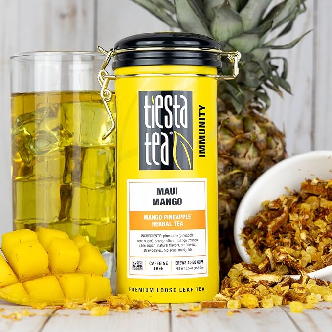 Tiesta Tea Maui Mango, Loose Leaf, Mango Pineapple Herbal Tea, Premium Non-Caffeinated Fruit Blend, Makes Hot or Iced & Brews Up to 50 Cups, 5.5 Ounce Refillable Tin