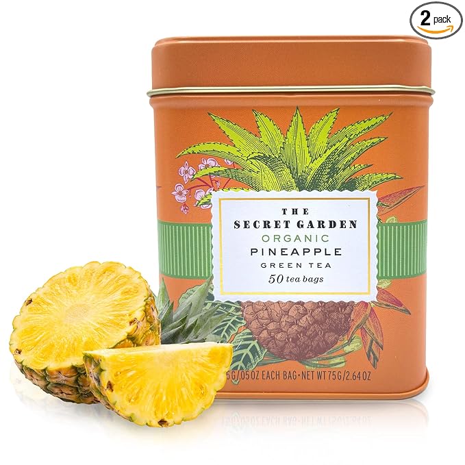 Organic Ceylon Pineapple Green Tea - 50 Packets - Natural Antioxidant Rich Herbal Leaf Teabags - USDA Certified 100% Non-GMO - Caffeinated Premium Gift Tin