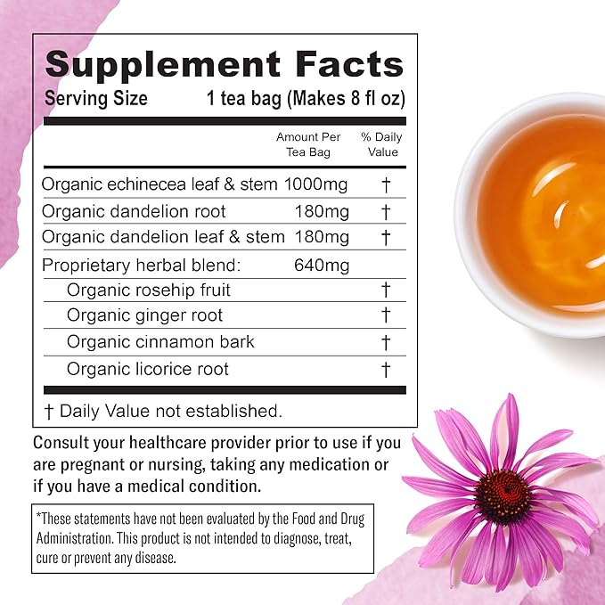 Numi Organic Immune Boost Herbal Tea, 48 Tea Bags, Caffeine-Free Wellness Blend with Elderberry, Elderflower, Ginger, and Lemongrass for Immune Support and Soothing Flavor