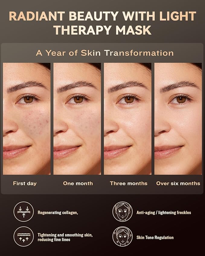 LED Light Therapy Mask Skin Care Mask, LED Red 630±5nm & NIR 830nm Wavelength for Home Use (Grid gold)