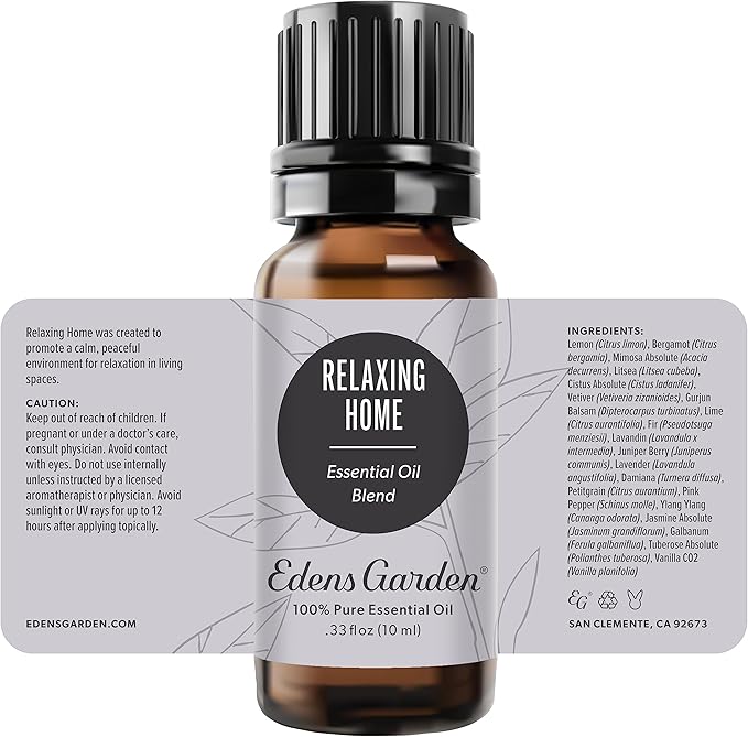 Edens Garden Relaxing Home Essential Oil Blend- 100% Pure Premium Grade, Undiluted, Natural, Therapeutic, Aromatherapy, The Best for Diffusing, Skin, Candle, Humidifiers 10 ml (.33 fl oz)