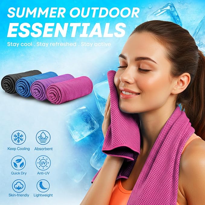 UZIPIN 4 Pack Cooling Towels (40"x 12"), Soft Breathable Gym Towels, Outdoors Ice Towel for Neck and Face, Camp Essentials Microfiber Sweat Towels for Gym, Run, Yoga, Workout, Travel, Climb