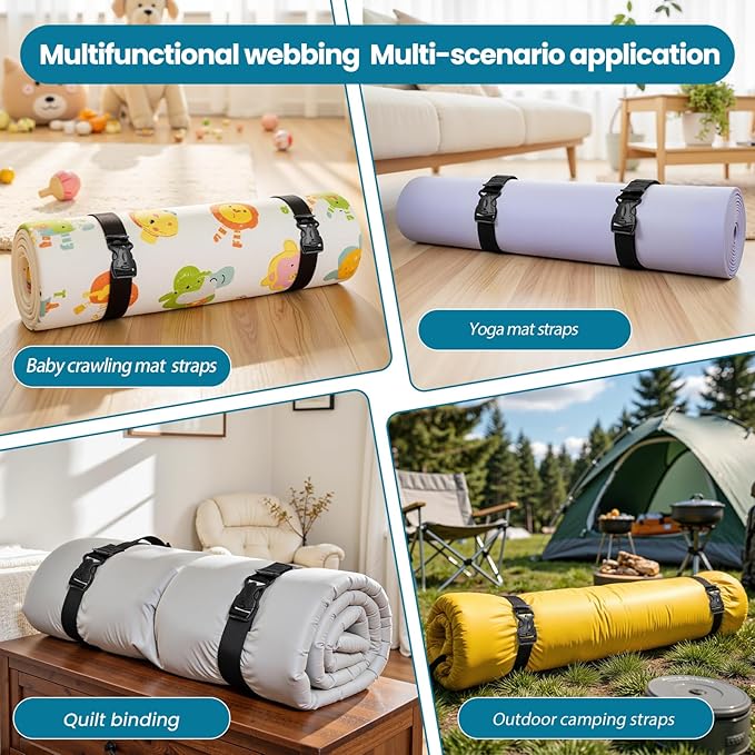 Seaperk Multifunctional Floating Mat Straps with Quick - Release Buckles, Reusable Securing Straps with Hook - Attach Eyelets & Comfortable Carry Loops for Baby Crawling Mat, Yoga, Camping