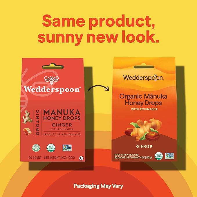 Wedderspoon Organic Manuka Honey Drops, Ginger & Echinacea, 4 oz