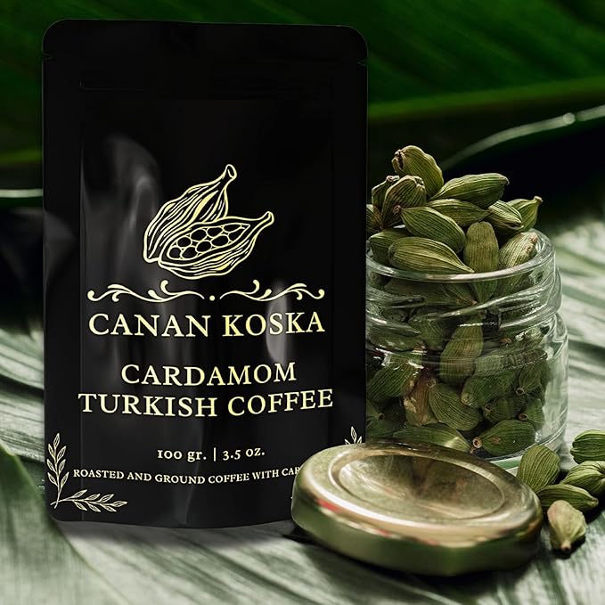 Canan Koska Cardamom Turkish Coffee - Premium Ground Coffee With Natural Cardamom Grounds, Medium Roast, Traditional Ottoman Recipe - 3.5oz (100g) - Pack Of 1