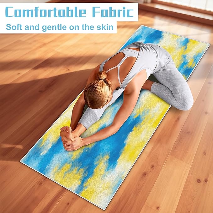 alissgorat Yoga Mat Towel,Hot Yoga Towel High-Definition Pattern,Machine Washable with Ultra-Absorbent Yoga Towels for Hot Yoga Non Slip for Fitness,Exercise,Pilates,72 x 27 in,Blue & Yellow