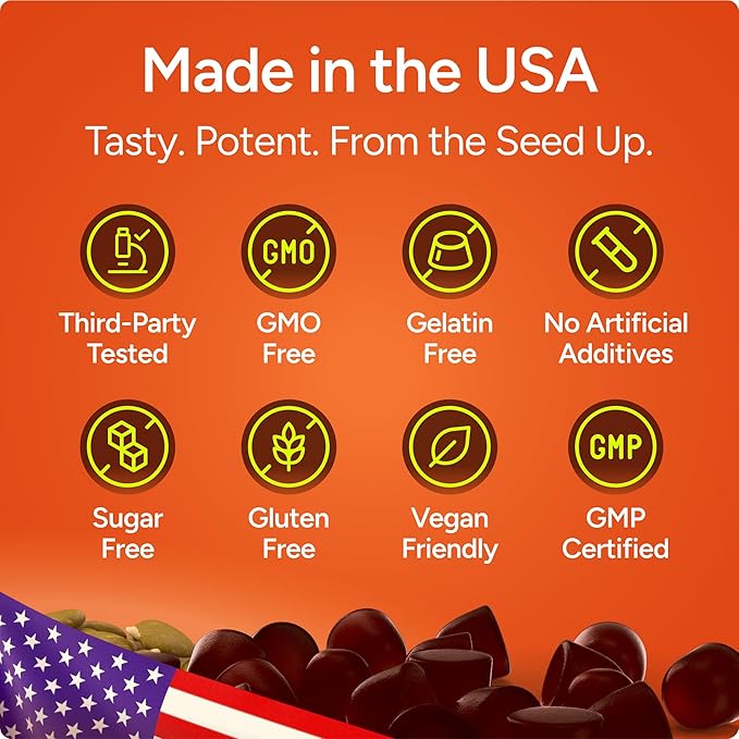 Sugar-Free Pumpkin Seed Oil Gummies (4,000mg/serving) Pumpkin Seed Oil for Hair Growth, Youthful Skin, Prostate Health, Immune & Urinary Tract Support-Natural Source of Essential Fatty Acids-60 Chews