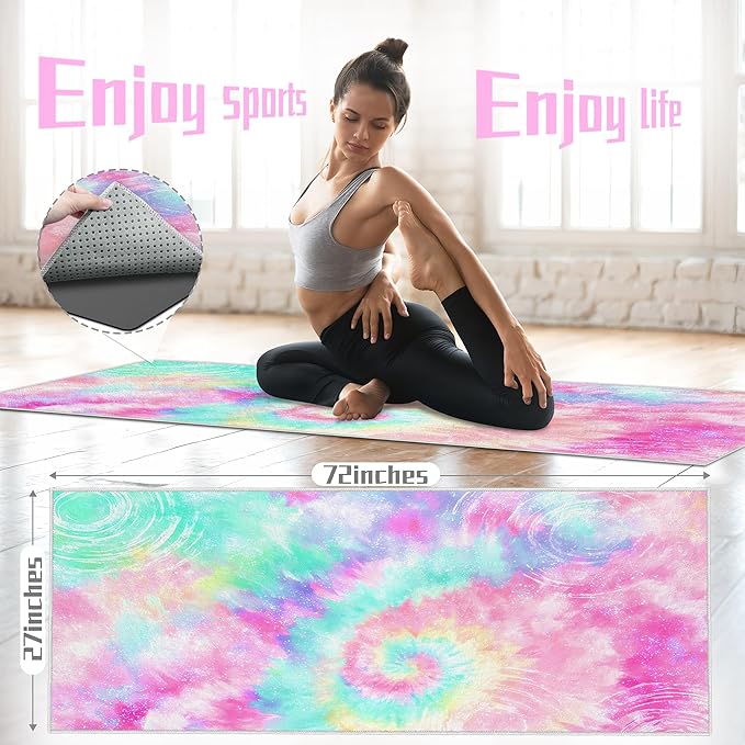 alissgorat Yoga Mat Towel,Hot Yoga Towel High-Definition Pattern,Machine Washable with Ultra-Absorbent Yoga Towels for Hot Yoga Non Slip for Fitness,Exercise,Pilates,72 x 27 in,Pink &Green