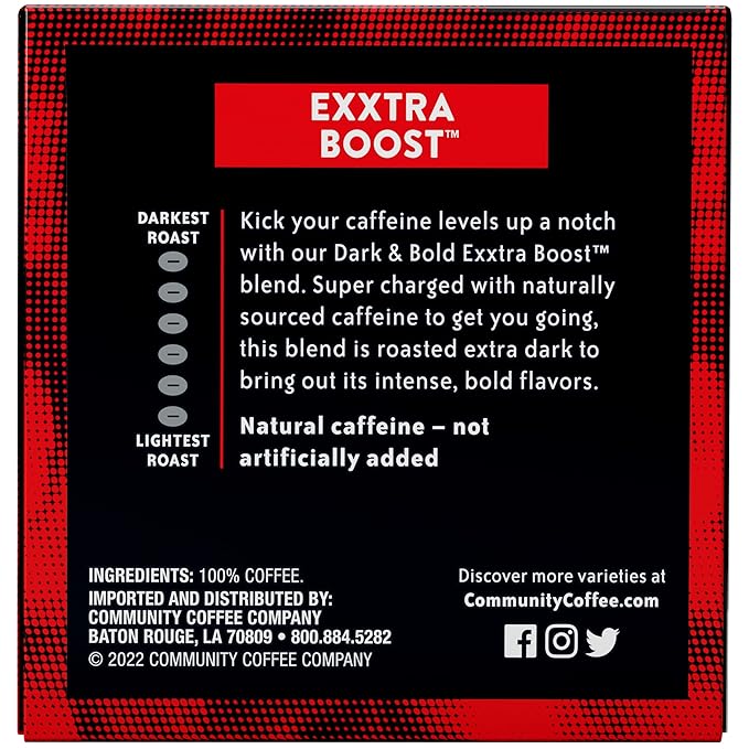 Community Coffee Dark & Bold Exxtra Boost 12 Count Coffee Pods, Compatible with Keurig 2.0 K-Cup Brewers, 12 Count (Pack of 1)