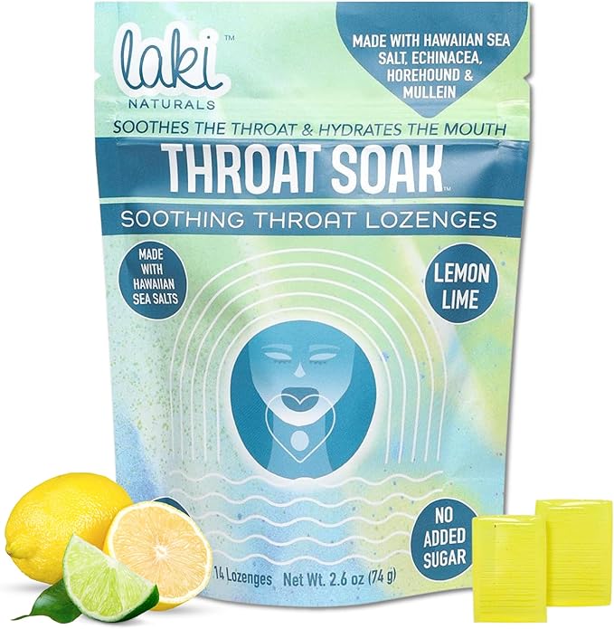 Laki Naturals Throat Soak Herbal Throat Lozenges (14 Ct) – Hawaiian Sea Salt Sore Throat & Dry Mouth Soothing Drops – Vegan, Non-GMO, Sugar-Free & Gluten-Free Sweet and Salty Herbal Candies