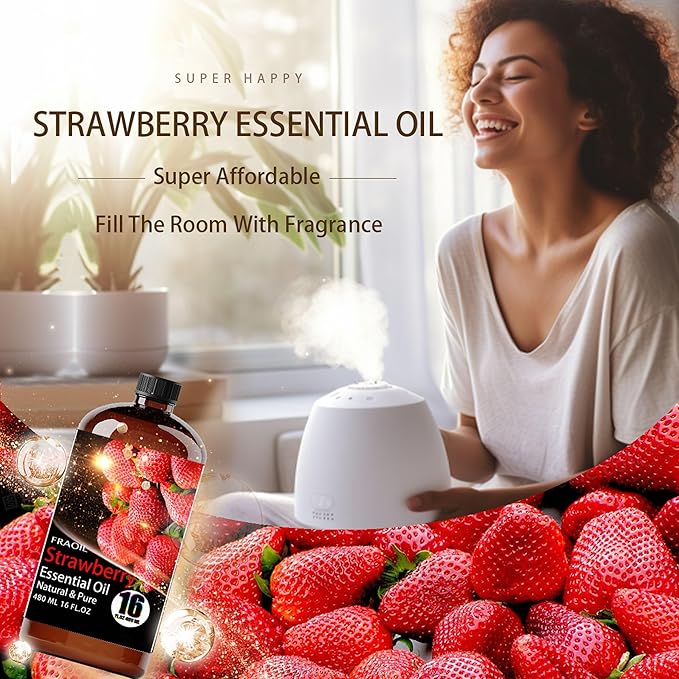 Strawberry Essential Oil, Strawberry Oil 16 Fl Oz 480 ML for Diffuser Humidifier Yoga Cleaning DIY Candle Soap Making Perfume Gift for Women Essential Oils