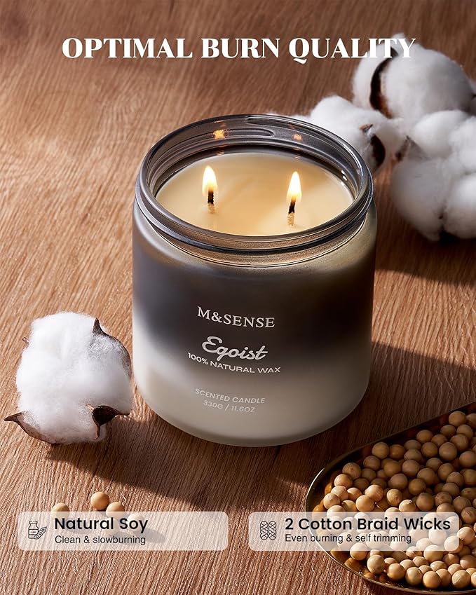 M&SENSE Lavender Sandalwood Scented Men Candles, 2 Wick 11.6oz Large Natural Soy Candle for Men 70 Hours Long Lasting Burn, Organic Black Masculine Candles Home Fragrance Holiday Candlde for Him