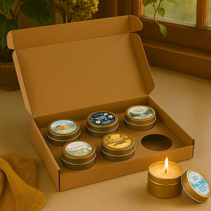 6 Scents Discovery Box – Pure Beeswax Candles for Every Mood – Clean Burning & Non-Toxic for Home, Aromatherapy, Relaxation & Stress Relief – Gift Idea for Women & Candle Lovers (2 oz Each)