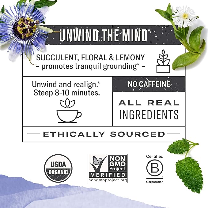 Numi Organic De‑Stress Herbal Tea 48 Tea Bags Caffeine Free Blend with Spearmint Passionflower Lemon Verbena Lemon Balm Hibiscus and Licorice for Relaxation and Calm
