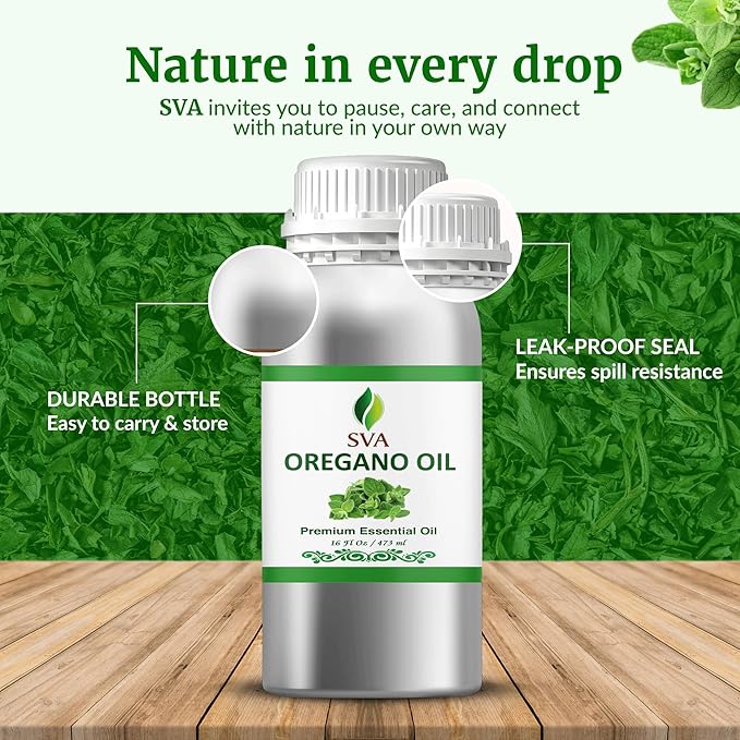 SVA Oregano Essential Oil – 16 Fl Oz – 100% Natural Oregano Oil - for Diffuser, Hair Care, Face, S-kin Care, Aromatherapy, Scalp and Body Massage, Soap and Candle Making